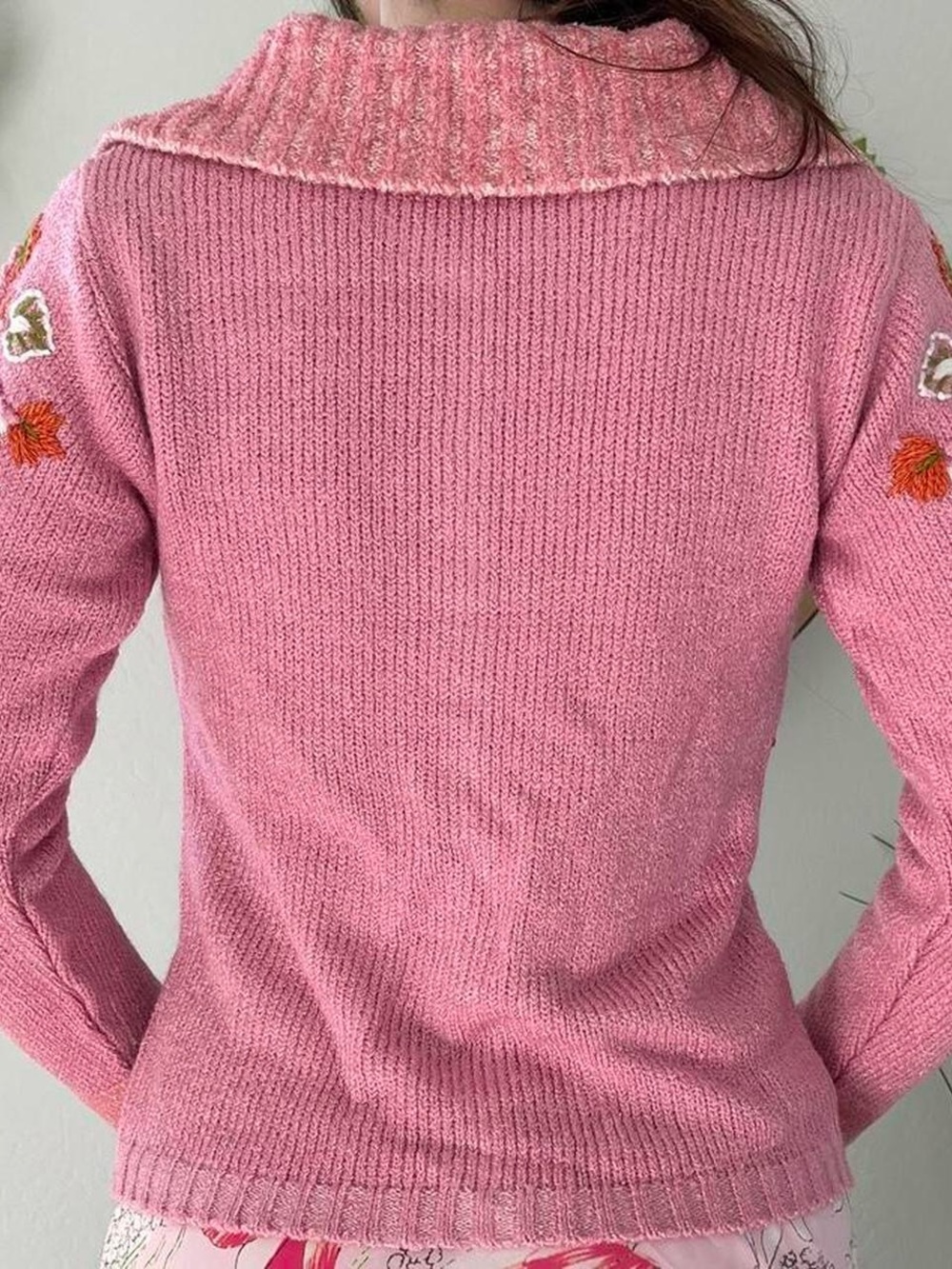 ✧ Pink Embroidered Button-Up Knit Cardigan ✧ - Picture 5 of 6